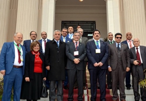 The university president inspects the faculties book fair